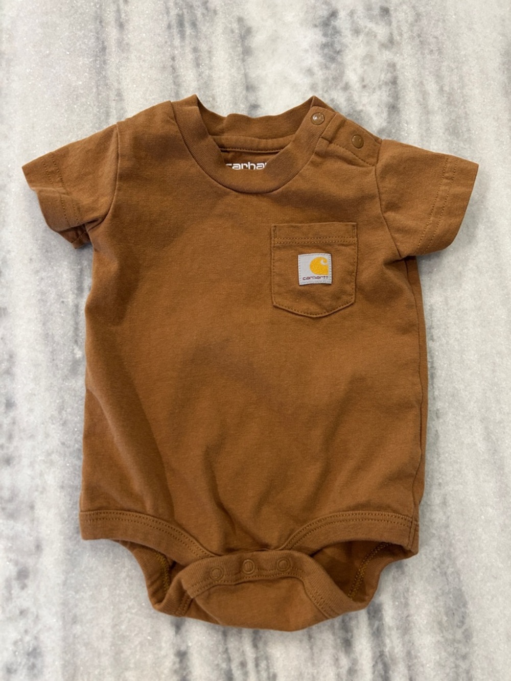 Carhartt Baby CA5004 Short-Sleeve Pocket Bodysuit Onepiece 3 Month BrownTan